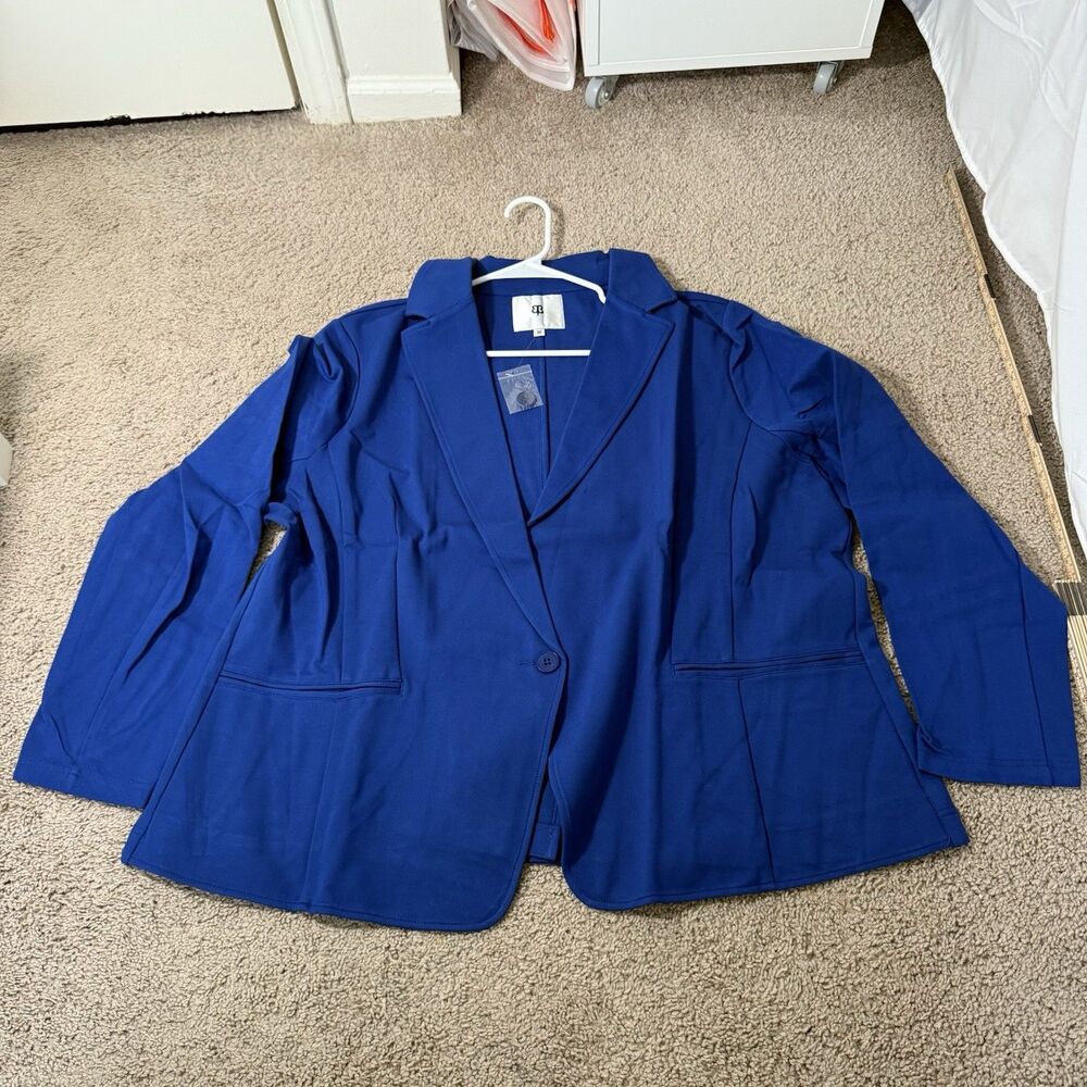 Betabrand Blazer Women's Size 3X Blue Transcendent Button Career Stretch NWT